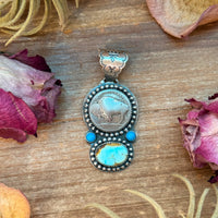 Golden Hills & Kingman Turquoise Pendant with Buffalo Coin