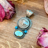 Golden Hills & Kingman Turquoise Pendant with Buffalo Coin
