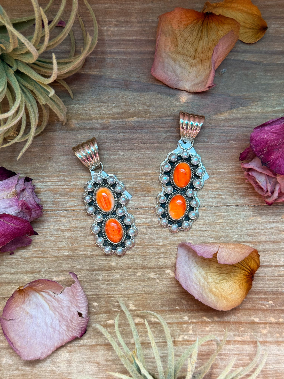 Pearl & Orange Spiny Oyster Sterling Silver Pendant