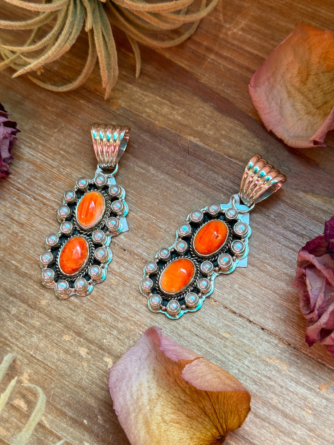 Pearl & Orange Spiny Oyster Sterling Silver Pendant