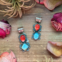 Red Spiny Oyster & Golden Hills Turquoise Sterling Silver Pendant – Stamped Gilbert Nez