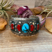 Coral & Turquoise Sterling Silver Cuff Bracelet – Stamped Errick