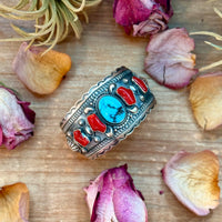 Coral & Turquoise Sterling Silver Cuff Bracelet – Stamped Errick