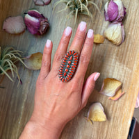 Red Coral Cluster Sterling Silver Ring – Size 9