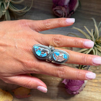 2-Stone Golden Hills Turquoise Sterling Silver Ring – Adjustable
