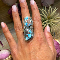 2-Stone Golden Hills Turquoise Sterling Silver Ring – Adjustable
