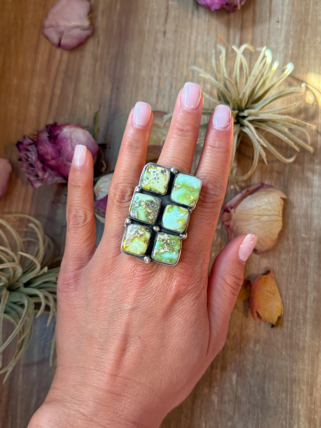 Palomino Turquoise Sterling Silver Adjustable Ring – 6 Stones – Stamped BJA (Boyd Ashley)