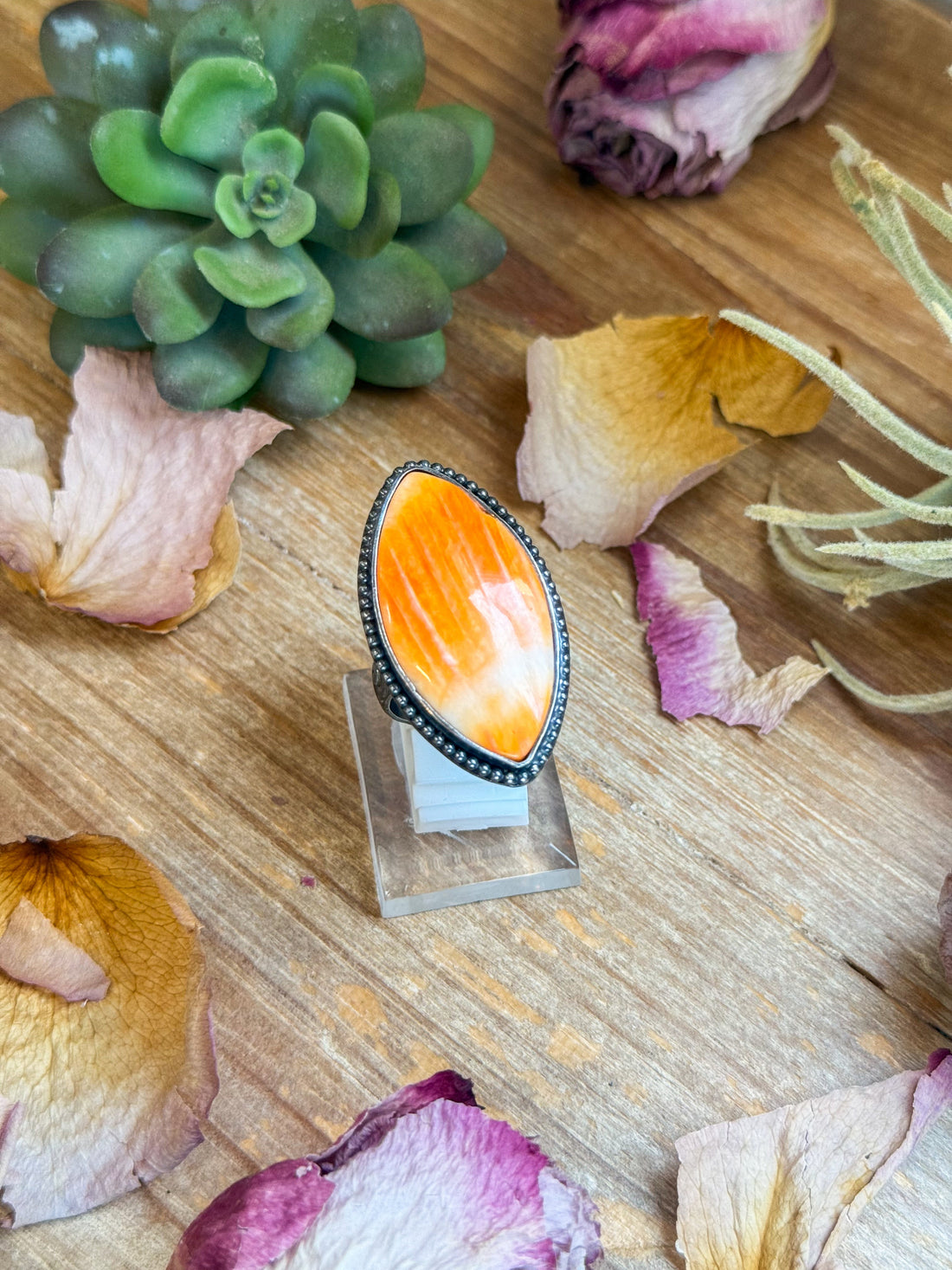 MJ Ring – Sterling Silver Adjustable Orange Spiny Oyster Ring