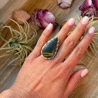 Black Jack Turquoise Sterling Silver Ring – Teardrop – Adjustable