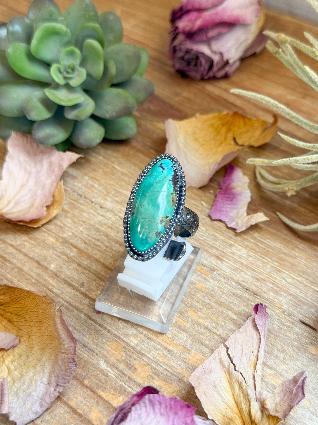 MJ Ring – Sterling Silver Adjustable Oval Turquoise Ring