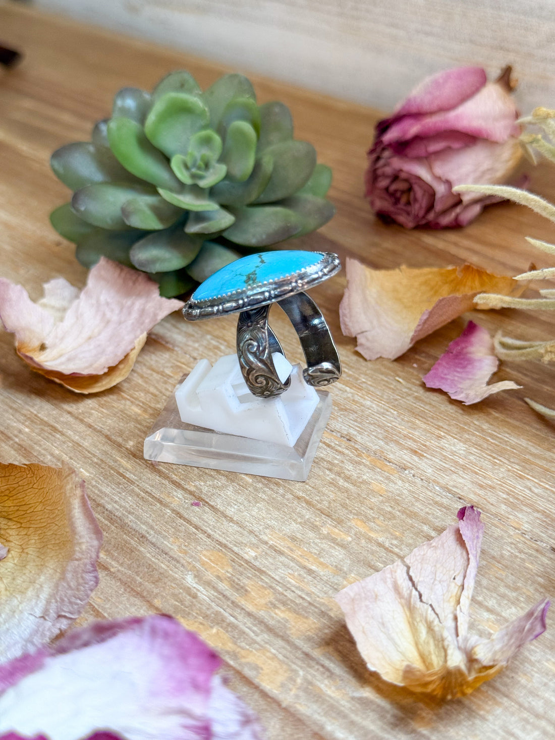 MJ Ring – Sterling Silver Adjustable Free Form Turquoise Ring