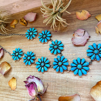 Sterling Silver Kingman Turquoise Flower Lariat Necklace – 25 Inch + 5½ Inch Drop – Native Made by A. Spencer – USA Made