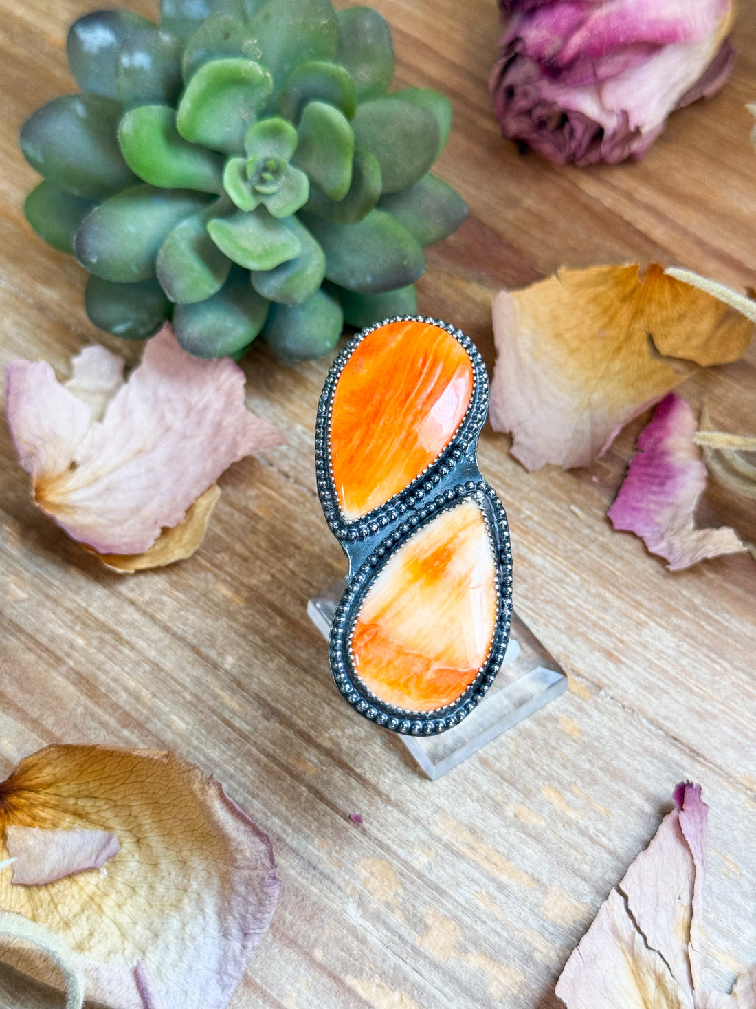 MJ Ring – Sterling Silver Adjustable Double Spiny Oyster Ring