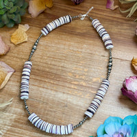 19.5” Wampum Shell Necklace – 3–8mm Sterling Silver Pearls