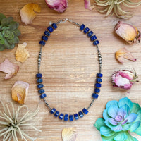 Sterling Silver Pearl & Lapis Necklace – 20”