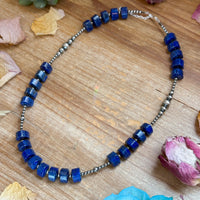 Sterling Silver Pearl & Lapis Necklace – 20”