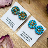 Sterling Silver Magnetite Turquoise Cluster Stud Earrings – Handmade in USA