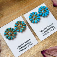 Sterling Silver Magnetite Turquoise Cluster Stud Earrings – Handmade in USA