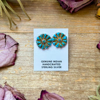 Sterling Silver Magnetite Turquoise Cluster Stud Earrings – Handmade in USA