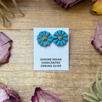 Sterling Silver Magnetite Turquoise Cluster Stud Earrings – Handmade in USA