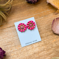 Sterling Silver Pink Opal Cluster Earrings