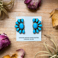 Sterling Silver Kingman Turquoise Half Cluster Earrings – Native Made by E. Richards (Navajo Artist)