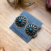 Sterling Silver Concho Earrings with Kingman Turquoise