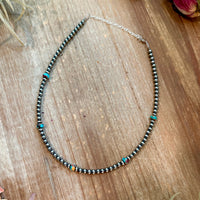 Mohave & Sterling Silver Beaded Necklace – 4 mm Sterling + 6 mm Mohave