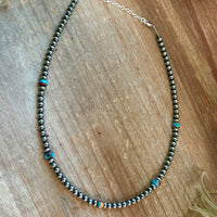 Mohave & Sterling Silver Beaded Necklace – 4 mm Sterling + 6 mm Mohave
