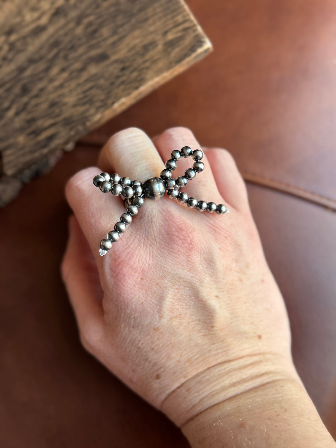 Sterling Pearl Bow Stretchy Ring