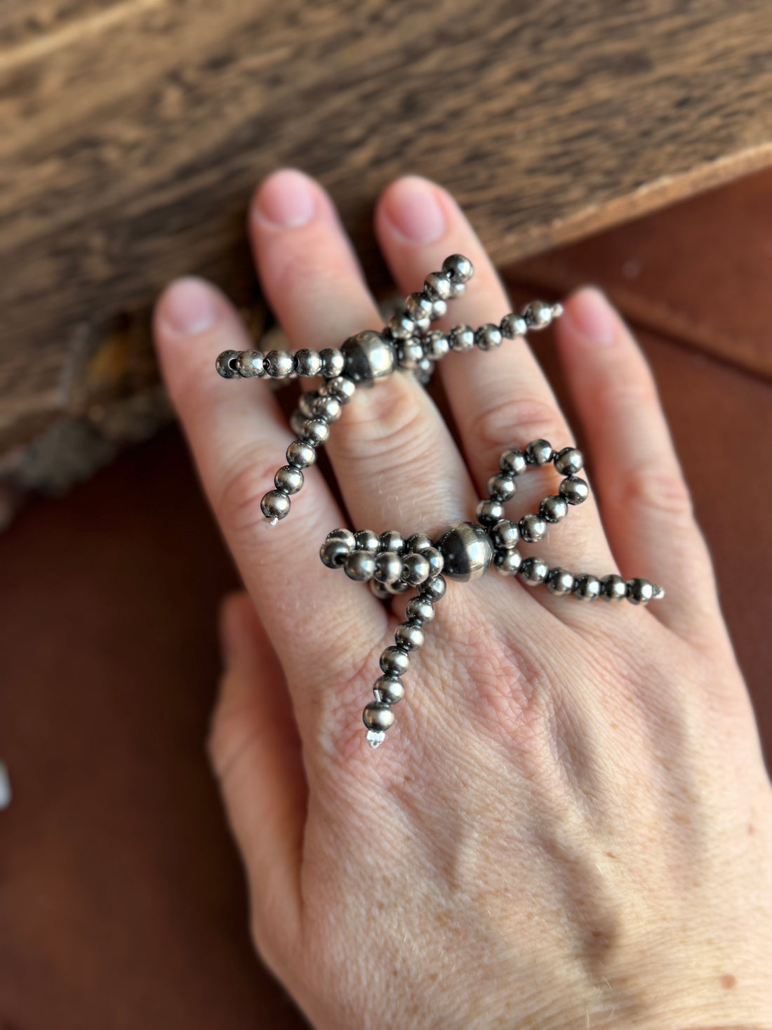 Sterling Pearl Bow Stretchy Ring