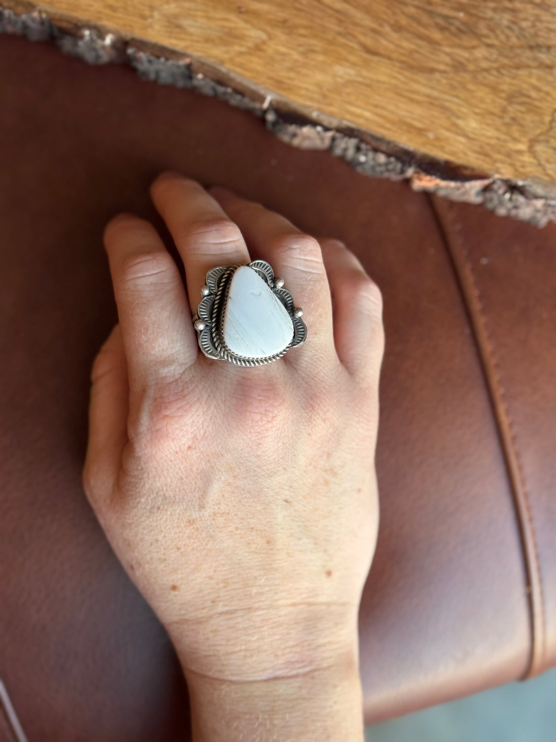 Tia Long White Buffalo AdjustableRing