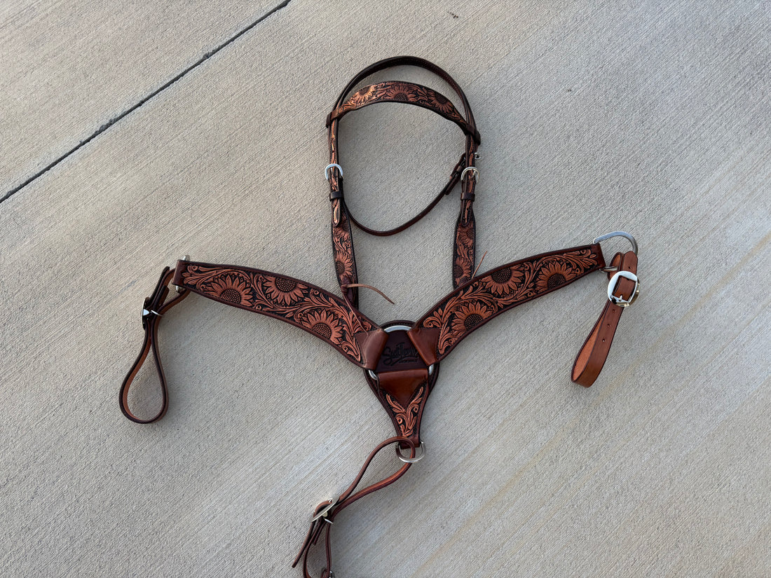 3” Tooled Sunflower Breast Collar