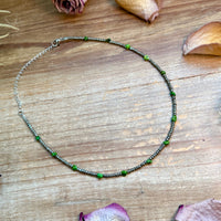 Green Turquoise Glass Seed Bead Necklace – 14 Inch