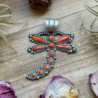 Sterling Silver Orange Spiny Oyster Dragonfly Pendant – Fits Up to 15 mm Beads – Artist Shay Pfeiffer