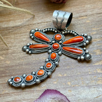 Sterling Silver Orange Spiny Oyster Dragonfly Pendant – Fits Up to 15 mm Beads – Artist Shay Pfeiffer
