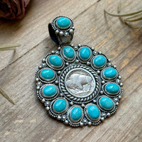 Sterling Silver Kingman Turquoise & Buffalo Nickel Cluster Pendant – Artist Shay Pfeiffer
