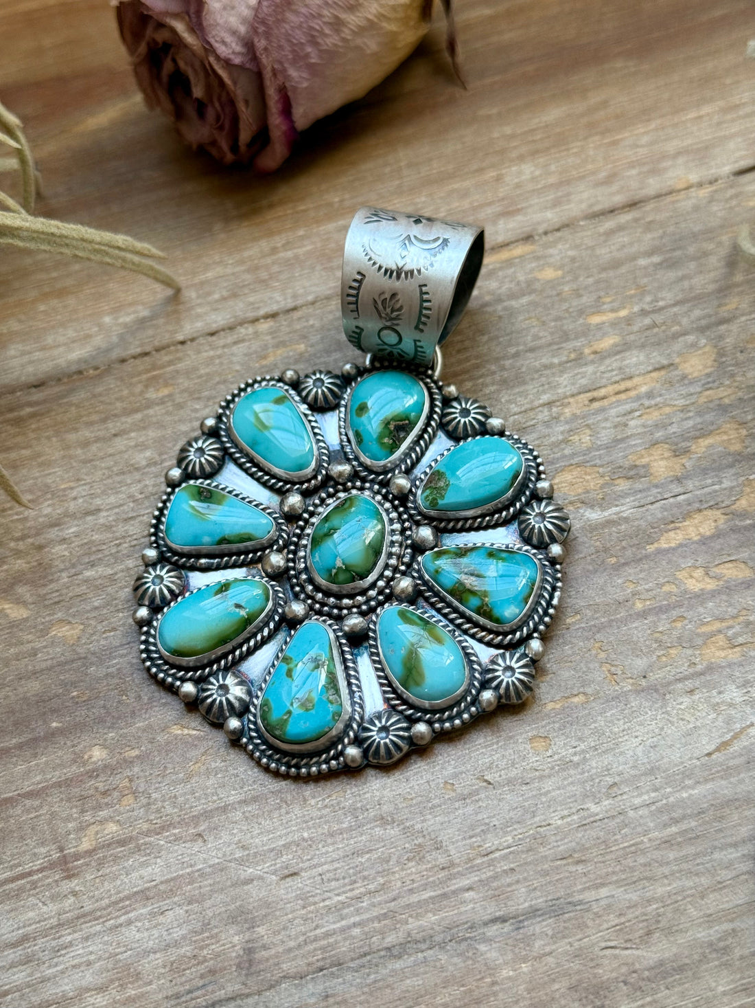 Sterling Silver Sonoran Mountain Turquoise Cluster Pendant – Fits Up to 15mm Beads – Artist Shay Pfeiffer