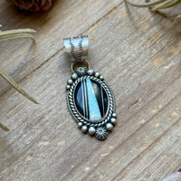 Sterling Silver Black Micarta & Lab Opal Inlay Pendant – Handmade by Artist Shay Pfeiffer