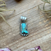 Sterling Silver Kingman Turquoise Cowboy Boot Pendant – Handmade by Artist Shay Pfeiffer