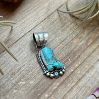 Sterling Silver Kingman Turquoise Cowboy Boot Pendant – Handmade by Artist Shay Pfeiffer