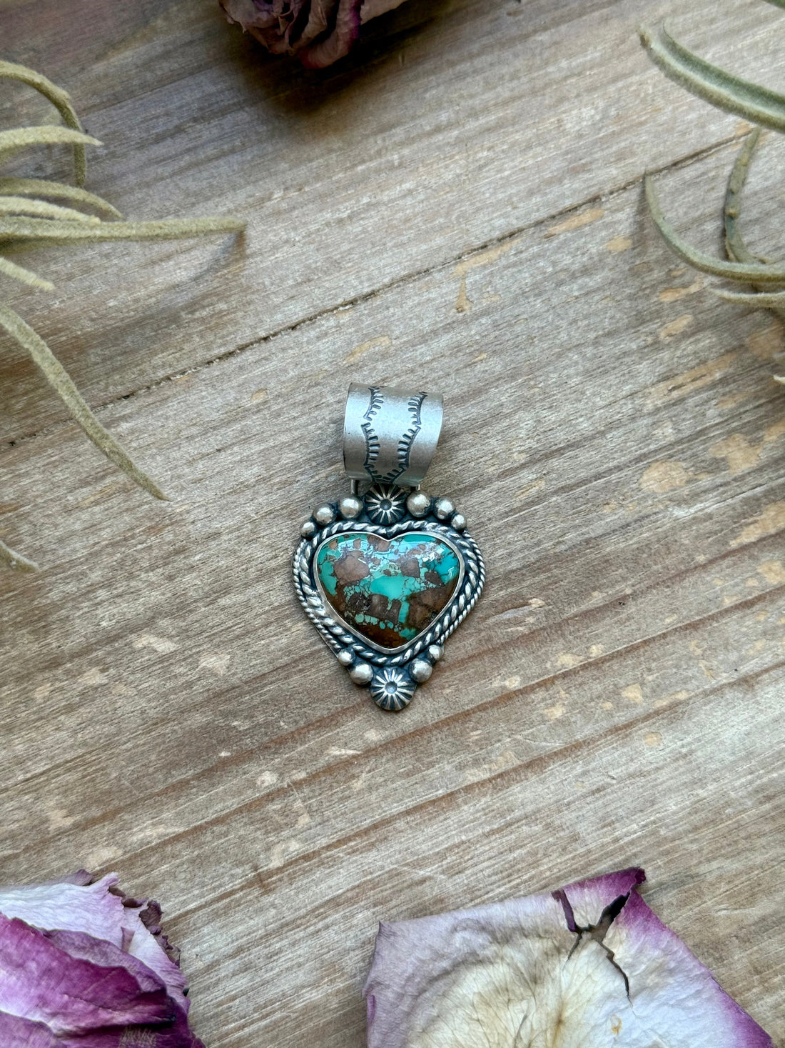 Sterling Silver Pilot Mountain Turquoise Heart Pendant – Handmade by Artist Shay Pfeiffer