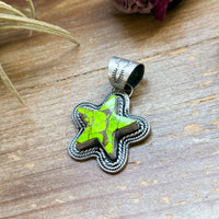 Sterling Silver Neon Green Wrangler Dahlia Star Pendant – Handmade by Artist Shay Pfeiffer
