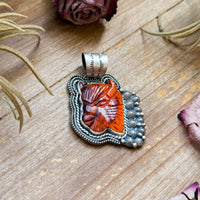 Sterling Silver Autumn Spiny Oyster Buffalo Pendant – Handmade by Artist Shay Pfeiffer