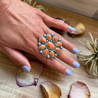Sterling Silver Orange Spiny Oyster Cluster Ring – Size 9 – Artist Shay Pfeiffer