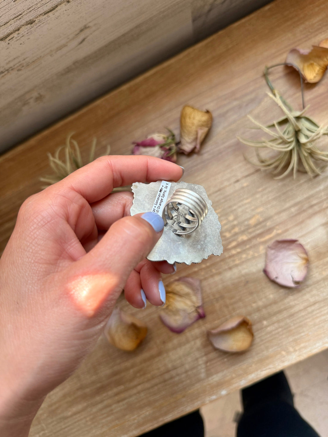 Mosaic Cluster Ring – Sterling Silver – Sonoran Mountain, Blue Ridge Turquoise & Spiny Oyster – Size 9 – Artist Shay Pfeiffer