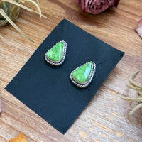 Sterling Silver High Grade Carico Lake Turquoise Stud Earrings – Handmade by Artist Jason Ogg