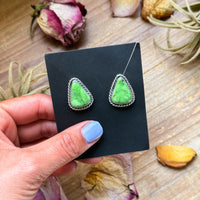 Sterling Silver High Grade Carico Lake Turquoise Stud Earrings – Handmade by Artist Jason Ogg