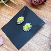 Sterling Silver Palomino Variscite Stud Earrings, Artist Jason Ogg