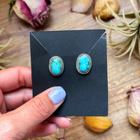 Sterling Silver Sonoran Mountain Turquoise Stud Earrings – Handmade by Artist Jason Ogg